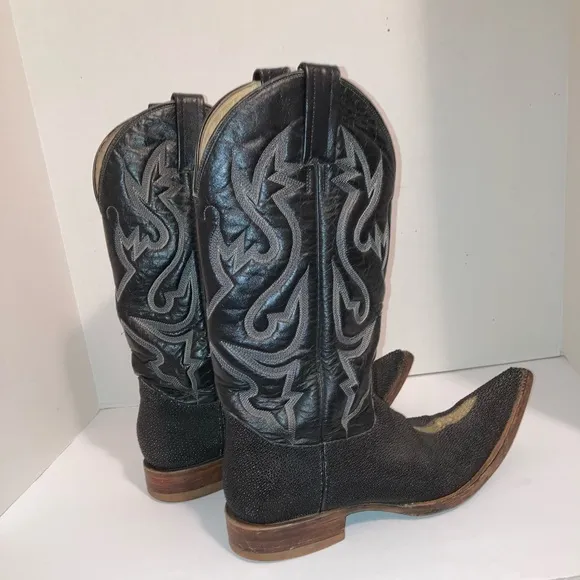 Vintage Western Cowboy Boots Pointy Toes Heels Men's Black Size 7 Conya Leon
