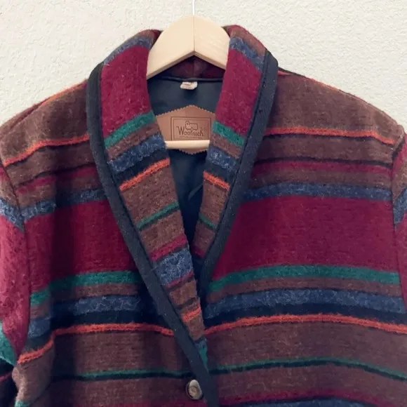 Vintage Woolrich Barn Jacket Chore Serape Country Western Woven Tapestry Red M