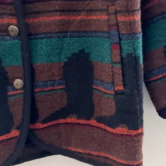 Vintage Woolrich Barn Jacket Chore Serape Country Western Woven Tapestry Red M