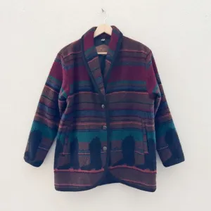 Vintage Woolrich Barn Jacket Chore Serape Country Western Woven Tapestry Red M