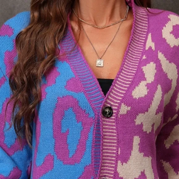 Violet Leopard Button Down Cardigan