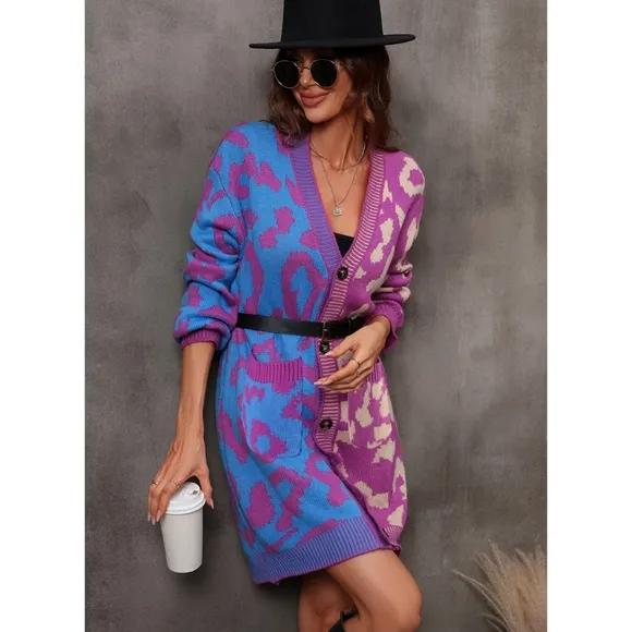 Violet Leopard Button Down Cardigan
