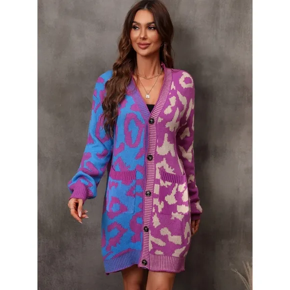 Violet Leopard Button Down Cardigan