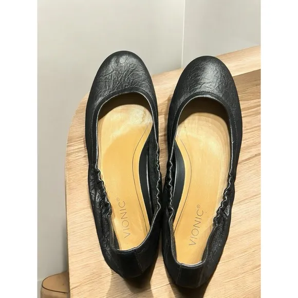 Vionic Alexa Black Ballet Flats Women's 8 EU 39 Leather Comfort Shoes