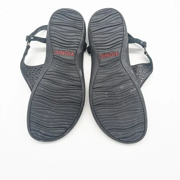 Vionic Black Kirra Toe Post Thong Sandal Adjustable Buckle Arch Support Size 8