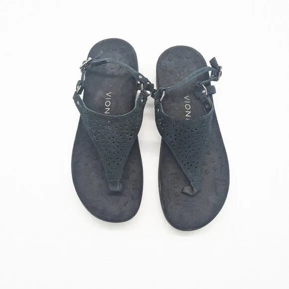 Vionic Black Kirra Toe Post Thong Sandal Adjustable Buckle Arch Support Size 8
