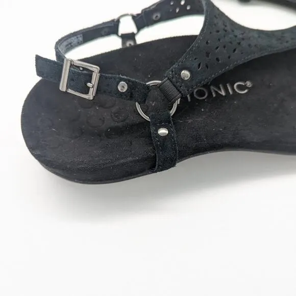 Vionic Black Kirra Toe Post Thong Sandal Adjustable Buckle Arch Support Size 8