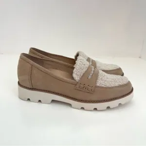 Vionic Cheryl Faux Fur Sherpa Beige Cream Neutral Fuzzy Slip On Loafers Size 7