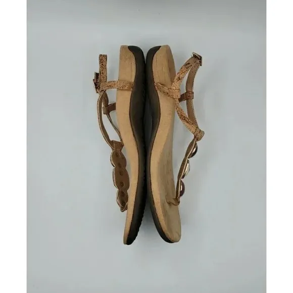 VIONIC Gwinn Tan Leather T-Strap Emblished Stone Gems Thong Sandals - Tan Size 8