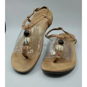 VIONIC Gwinn Tan Leather T-Strap Emblished Stone Gems Thong Sandals - Tan Size 8