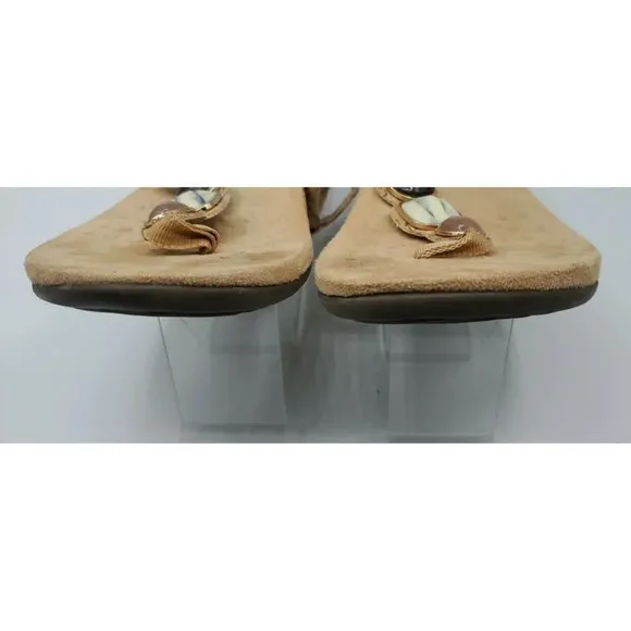 VIONIC Gwinn Tan Leather T-Strap Emblished Stone Gems Thong Sandals - Tan Size 8