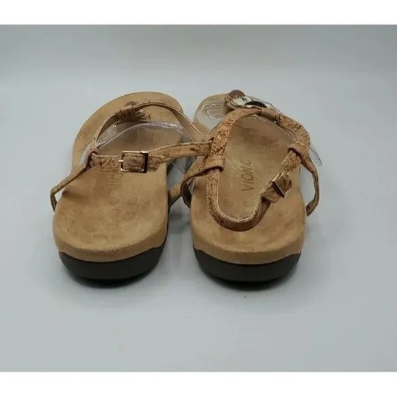VIONIC Gwinn Tan Leather T-Strap Emblished Stone Gems Thong Sandals - Tan Size 8