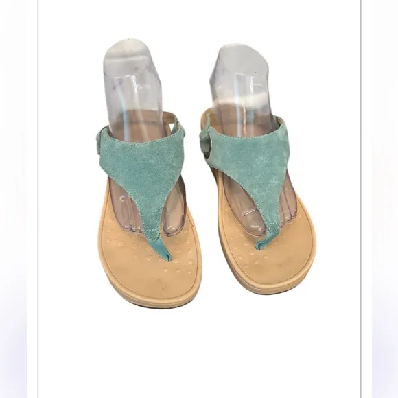 Vionic 'Jolie' Suede Thong Slingback Platform Teal Sandals Women's Size 8