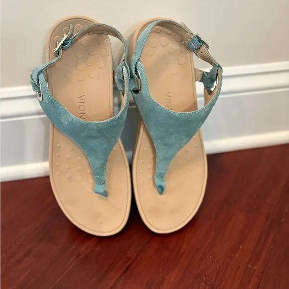 Vionic 'Jolie' Suede Thong Slingback Platform Teal Sandals Women's Size 8