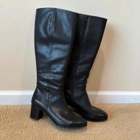Vionic Knee‎ High Tall Leather Chunky Heel Boots - Black - Size 10