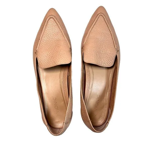 Vionic Shoes Womens 8.5 Nude Leather Loafers Casual Comfort Slip On Noah‎ Flats