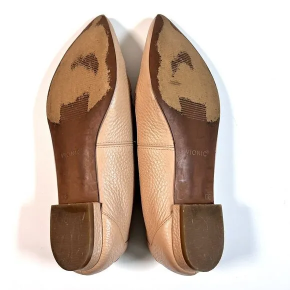 Vionic Shoes Womens 8.5 Nude Leather Loafers Casual Comfort Slip On Noah‎ Flats