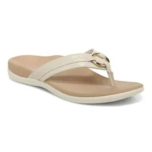 Vionic Aloe Flip Flop Women's Size 7 Cream Leather Thong Orthotic Sandals FZP035