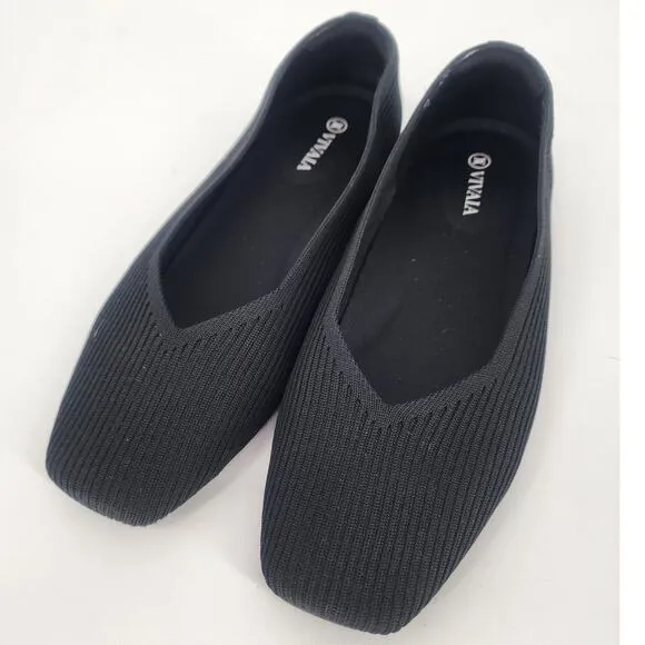 Vivaia Black Knit Square Toe Flats Women’s Size 9 / EU 40 (run big)