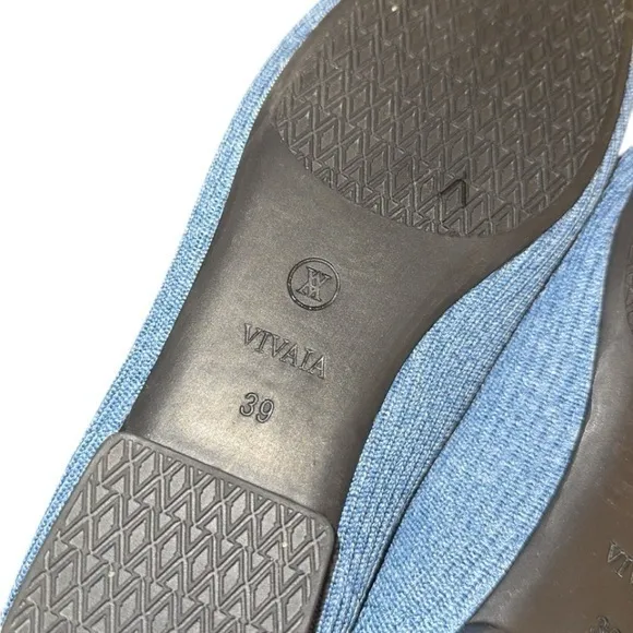 VIVAIA Margot 2.0 Denim Blue Square-Toe V-Cut‎ Flats Size 39/8