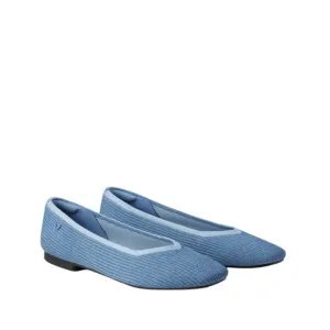 VIVAIA Margot 2.0 Denim Blue Square-Toe V-Cut‎ Flats Size 39/8