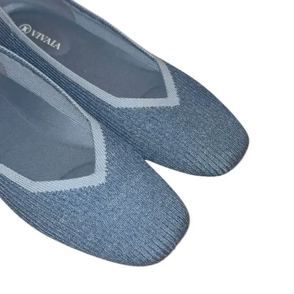 VIVAIA Margot 2.0 Denim Blue Square-Toe V-Cut‎ Flats Size 39/8