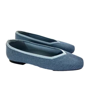 Vivaia Margot Square Toe V-Cut Knit Flats Denim Blue Size EU 39 Washable
