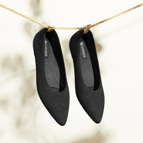 Vivaia Pointed Toe Ballet Flats Black Knit Washable Size EU 39 / US 8