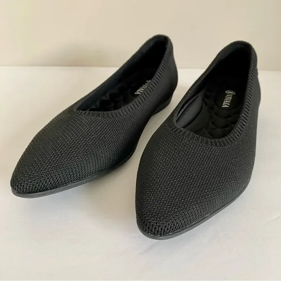 Vivaia Pointed Toe Ballet Flats Black Knit Washable Size EU 39 / US 8