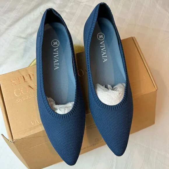 VIVAIA Pointed-Toe Blue Ballet Flats SIZE EUR 38.5‎ US 7.5