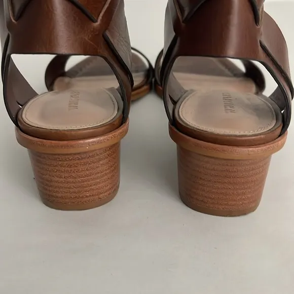 Whistles London Brown Leather Block Heels Ankle Strap Sandals Size 38 US 8