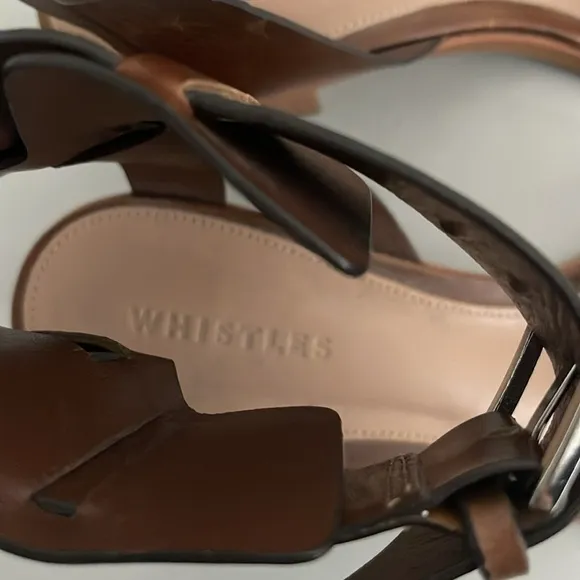 Whistles London Brown Leather Block Heels Ankle Strap Sandals Size 38 US 8
