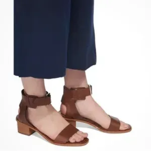 Whistles London Brown Leather Block Heels Ankle Strap Sandals Size 38 US 8