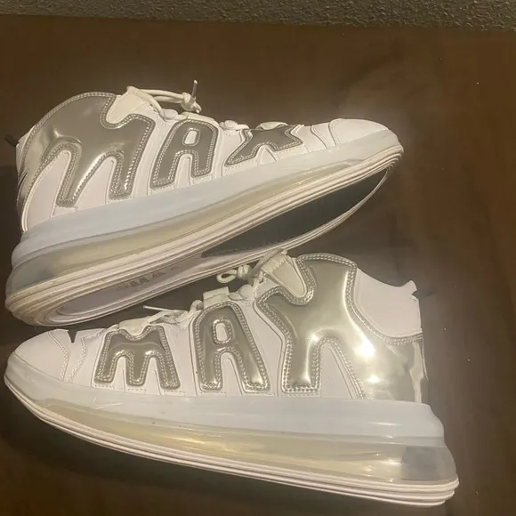 White and Silver High-Top Sneakers Air Max 720 QS Chrome fit women size 13