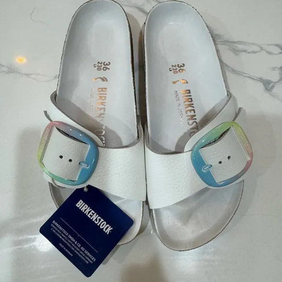 White Birkenstocks Madrid big buckle 36/6