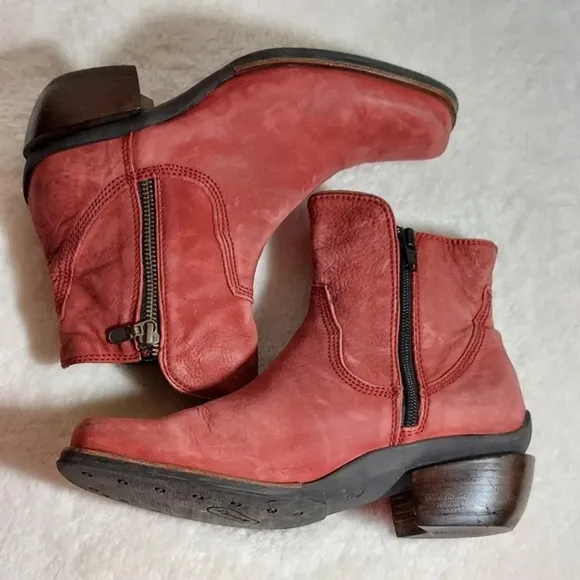 Wolky Alpine Red Distressed‎ Leather Double Zip Square Toe Ankle Boots