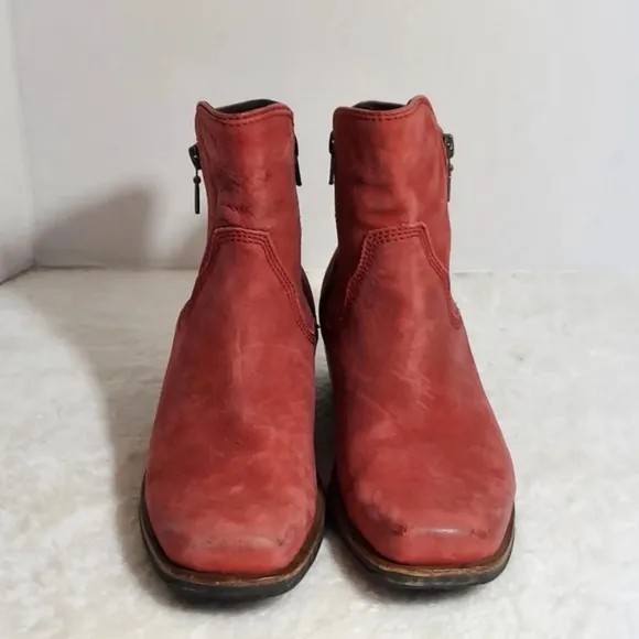 Wolky Alpine Red Distressed‎ Leather Double Zip Square Toe Ankle Boots