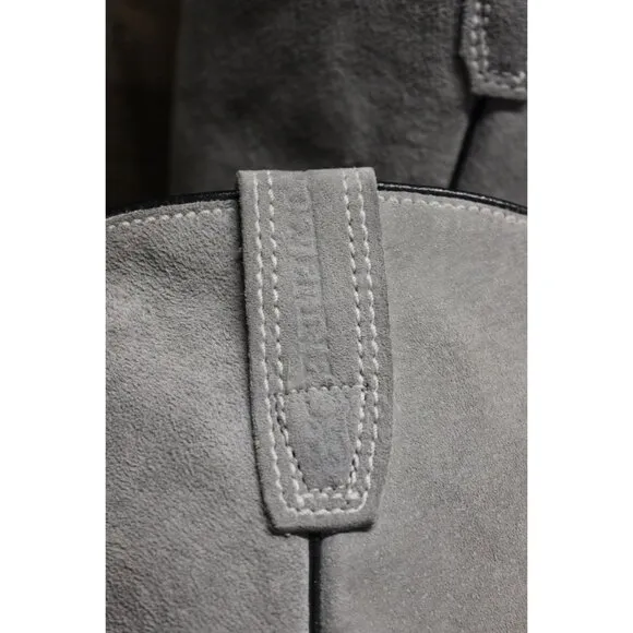 Wolverine women's vintage pale gray suede mid calf stacked heel Western boots