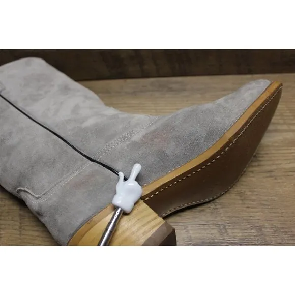Wolverine women's vintage pale gray suede mid calf stacked heel Western boots