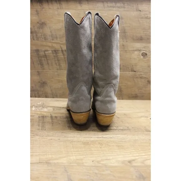 Wolverine women's vintage pale gray suede mid calf stacked heel Western boots