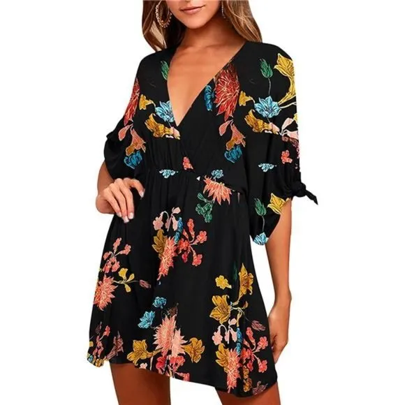 𝅺women Backless Floral Flowy Swing Mini Dress, orange