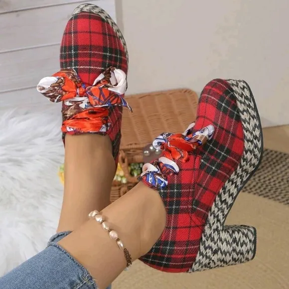 Women High Heel Platform Dance Shoes Fashion Lace-Up Increased Height