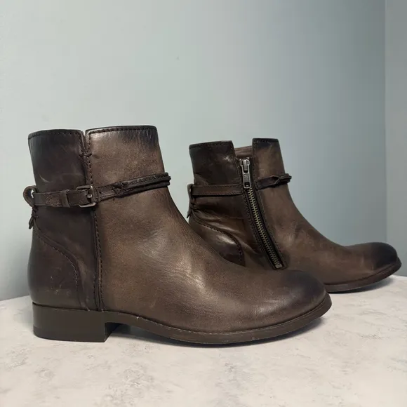 Women's Frye Melissa Short Seam Leather Ankle Boots Size 7 Slate
