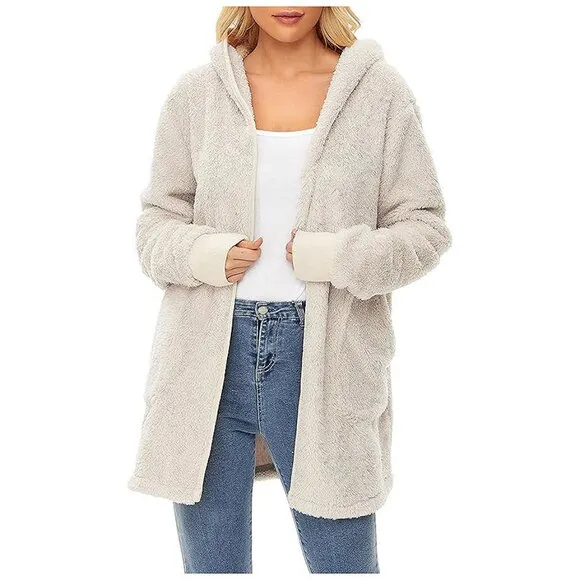 Women's Fuzzy Hoodies Sport Pullover Hoodie Z Cardigan Apricot