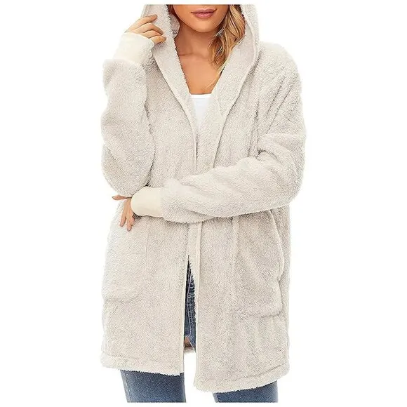 Women's Fuzzy Hoodies Sport Pullover Hoodie Z Cardigan Apricot