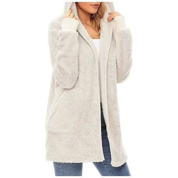 Women's Fuzzy Hoodies Sport Pullover Hoodie Z Cardigan Apricot