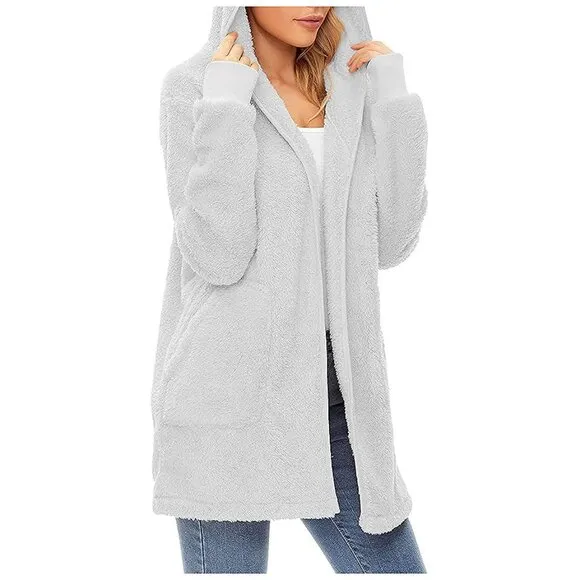 Women's Fuzzy Hoodies Sport Pullover Hoodie Z Cardigan Light Grey