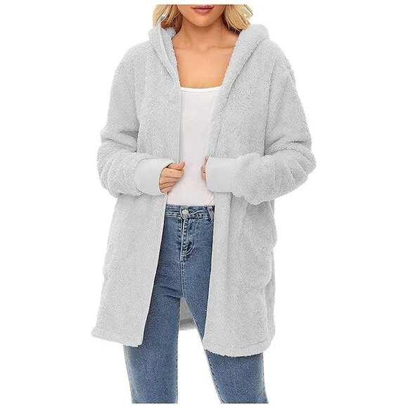 Women's Fuzzy Hoodies Sport Pullover Hoodie Z Cardigan Light Grey