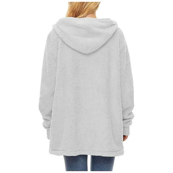 Women's Fuzzy Hoodies Sport Pullover Hoodie Z Cardigan Light Grey