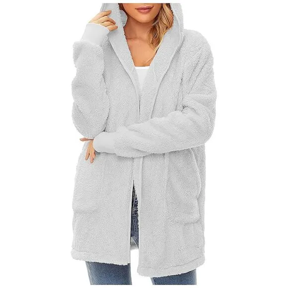 Women's Fuzzy Hoodies Sport Pullover Hoodie Z Cardigan Light Grey